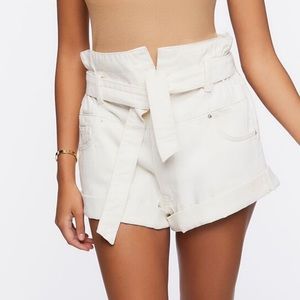 Paper Bag White Denim High Waisted Shorts